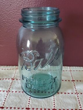 Vintage Blue glass mason quart jar